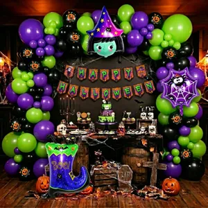 Halloween Balloon Garland Arch Kit Spooky Ghost Pumpkin Bat Foil Balloons BOO Letter Banner Party Decoration Supplies