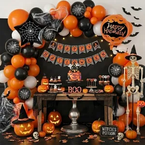 Halloween Party Decoration Balloon Arch Kit Spiders Skulls Pumpkin Foil Balloons Set For Halloween Event Home Decor