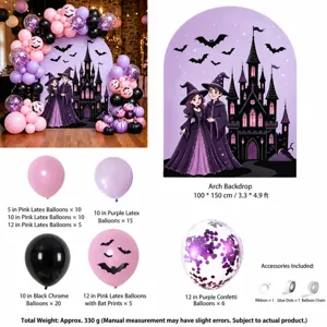 Halloween Ballonbogen Set Hexen Schloss Hintergrund Lila Rosa Ballons Partydeko Set