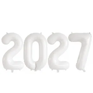 32 inch white 2027 number foil balloons set for new year party decoration and celebration