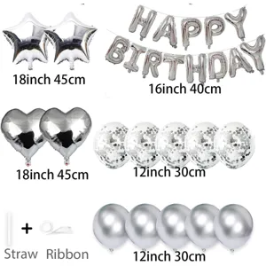 Birthday balloon set featuring foil stars, hearts, letters, and confetti latex balloons.