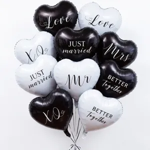 18-inch heart-shaped foil balloon wedding party decoration black white set for romantic events