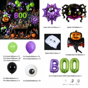 Halloween party balloon arch kit with spider pumpkin foil balloons and BOO letter decor set.