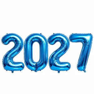 32 inch blue foil number 2027 balloons set for New Year party decoration background details