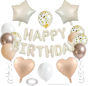 Birthday balloon decoration set with letters star heart foil and confetti latex balloons for party.
