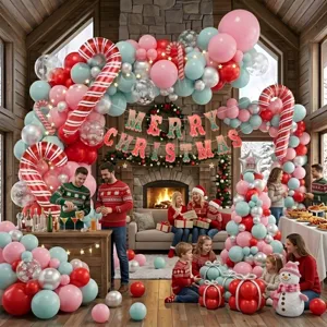Christmas balloon arch kit pink blue candy cane foil balloons holiday party decor set