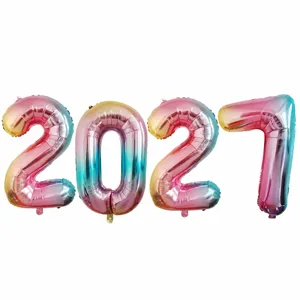 32 inch gradient foil number balloons 2027 set with straw for New Year party decor