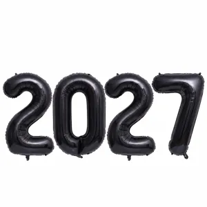 32-inch black foil number balloons 2027 set for new year party decoration and celebration.