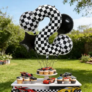 40 inch black white checkered race car number balloon birthday party decoration 5-piece set