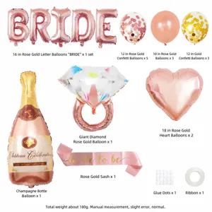 Bachelorette party balloon set rose gold letter BRIDE champagne ring foil latex balloons