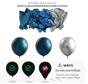 Metallic blue peacock blue and silver party balloons set for wedding and birthday decoration.