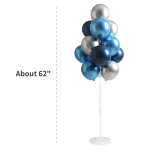 Balloon column kit with metallic blue and silver balloons, stands about 62 inches tall.
