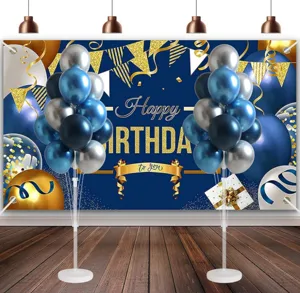 Balloon column stand kit with blue and silver balloons for birthday party decoration