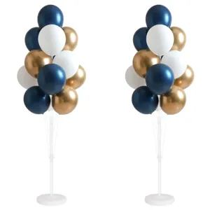 Balloon column stand kit with blue, white and gold balloons for wedding and party decor.