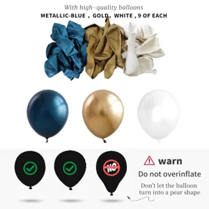 Metallic blue, gold and white balloon set, 27 pieces total for party and event decor.