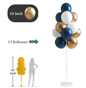 Balloon column stand kit with blue white gold balloons 62 inch party decoration display.