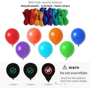 Colorful party balloon set, 28 pieces in total with various bright colors for decoration.