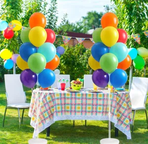 Outdoor balloon column stand set for party decoration, wedding, picnic, and festive celebration.