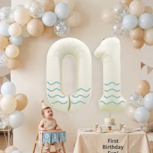 32 inch milky white number balloon with wave pattern, perfect for 1st birthday party decor.