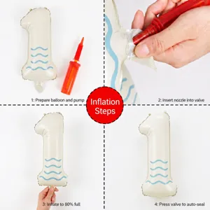 32-inch milky white number foil balloon with blue wave pattern for party decorations.
