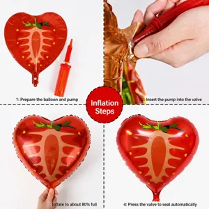 Strawberry foil balloon set heart shape birthday party decoration inflatable balloon with pump