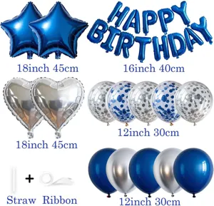 Birthday party balloon decoration set with foil star heart letter balloons and latex confetti balloons.
