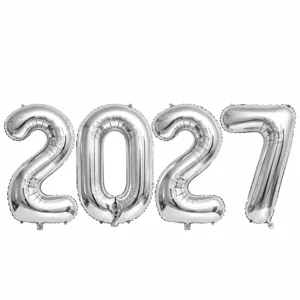 32 Inch 2027 Number Foil Balloons Set Silver Color New Year Party Decoration Supplies