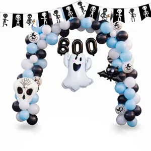 Kit arche de ballons d'Halloween avec fantôme chauve-souris et lettres BOO décoration.