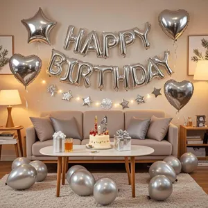 Happy Birthday silver foil letter balloons set party decoration backdrop photo props kit