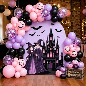 Halloween Ballonbogen Set Rosa Lila Fledermaus Hexenburg Thema Party Hintergrund Fotografie Dekoration Requisiten Set