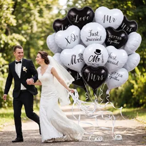Wedding foil balloons heart shaped set black and white party decoration romantic atmosphere