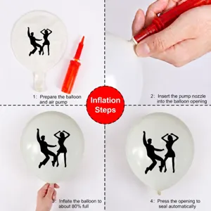 Bachelorette party balloon set with hand pump and dancing silhouette design for party decor.