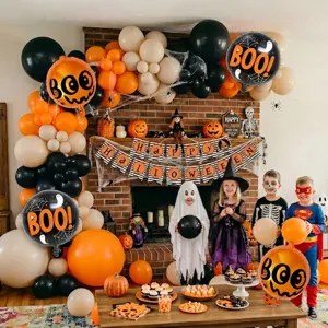 Globos de Papel de Aluminio de Halloween Juego de Globos Redondos BOO Decoraciones de Fiesta Suministros de Fiesta Temática Espeluznante