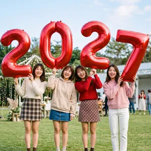 New Year 2027 giant red foil number balloons set, perfect for party celebration decorations.