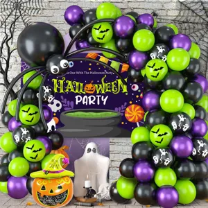 Halloween balloon arch kit, 10 inch black green purple latex balloons party decor.