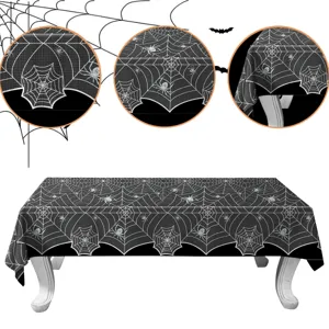 Halloween black lace spiderweb tablecloth for spooky party table decoration and home decor