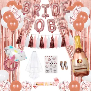 Bride To Be Bachelorette Party Decorations Balloon Kit Rose Gold Champagne Ring Foil Balloons Bride Sash Veil Party Supplies
