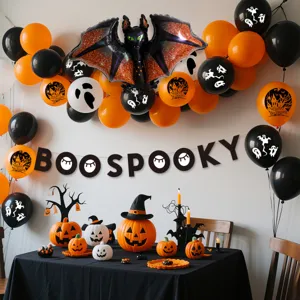 Halloween Balloon Garland Arch Kit Black Orange Bat Witch Foil Balloons Latex Balloons Set For Party Classroom Decoration
