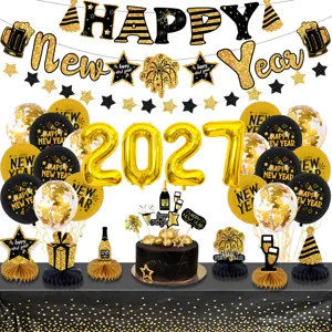 New Year Party Balloon Decoration Set Aluminum Foil Latex Balloons Banner Table Centerpiece Festival Supplies