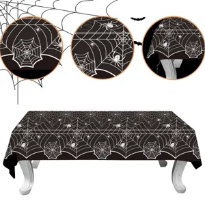 Halloween Feest Tafelkleed Kunststof Zwart Spinnenweb Tafelkleed Eng Feest Decoratie Tafelhoes Evenement Benodigdheden