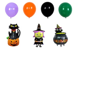 Halloween balloon set including latex balloons and spooky foil balloons for party decor.