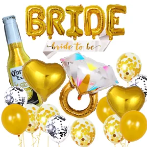 Bachelorette party balloon set with BRIDE letters, ring, heart and confetti balloons.