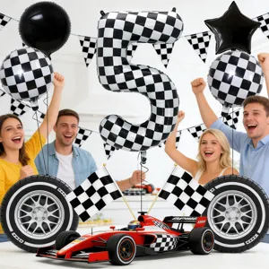 Black And White Checkered Racing Birthday Party Balloons Foil Balloon Racing Theme Party Decoration Supplies Kids