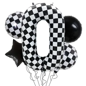 40 inch black white checkered racing birthday party foil balloons 5 piece decoration set.