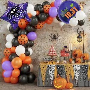 Kit d'arche de ballons d'Halloween avec ballons orange noir violet pour fête.
