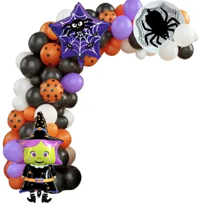 Kit d'arche de ballon d'Halloween avec ballons noirs oranges violets et ballon sorcière araignée
