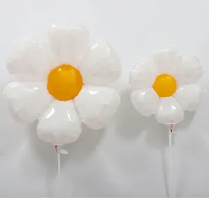 Daisy foil balloons with sticks white and yellow flower party decor hand held balloons 40cm