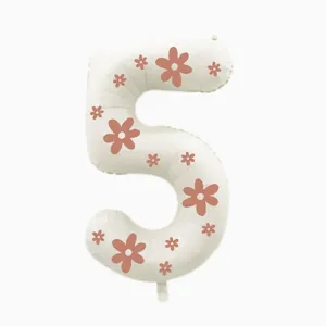 Number 5 foil balloon with cute floral print, perfect for birthday party and celebration decor.