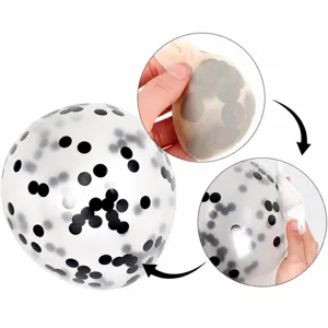 Transparent confetti balloon set for birthday party decorations and celebration setups.