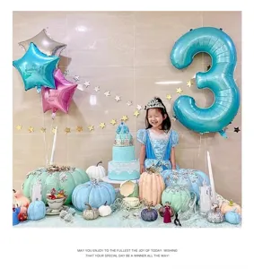 32-inch blue number balloon party decoration scene for kids birthday celebration and festive events.